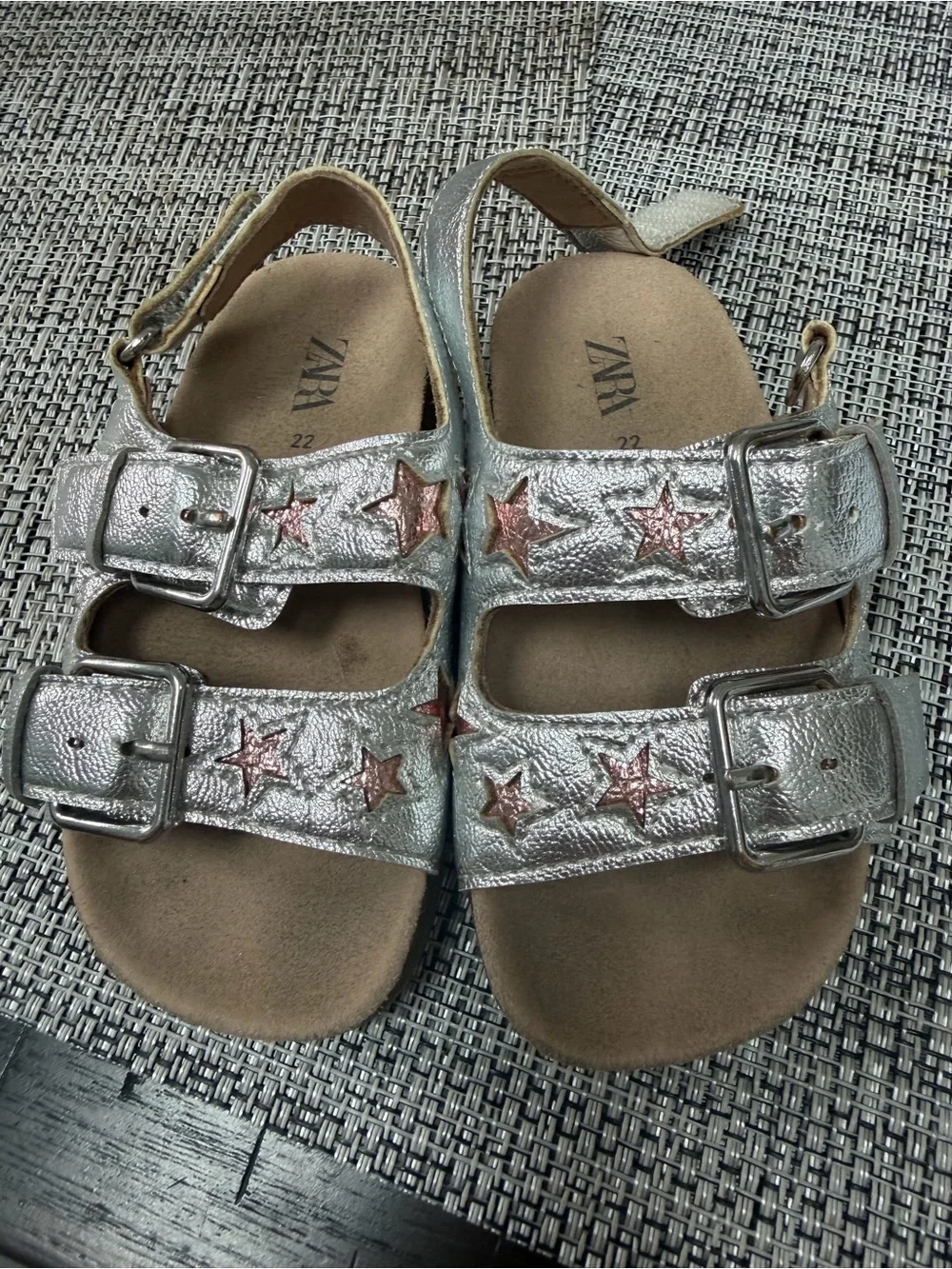 Zara Silver Sandals with Rose-Gold Star Accents